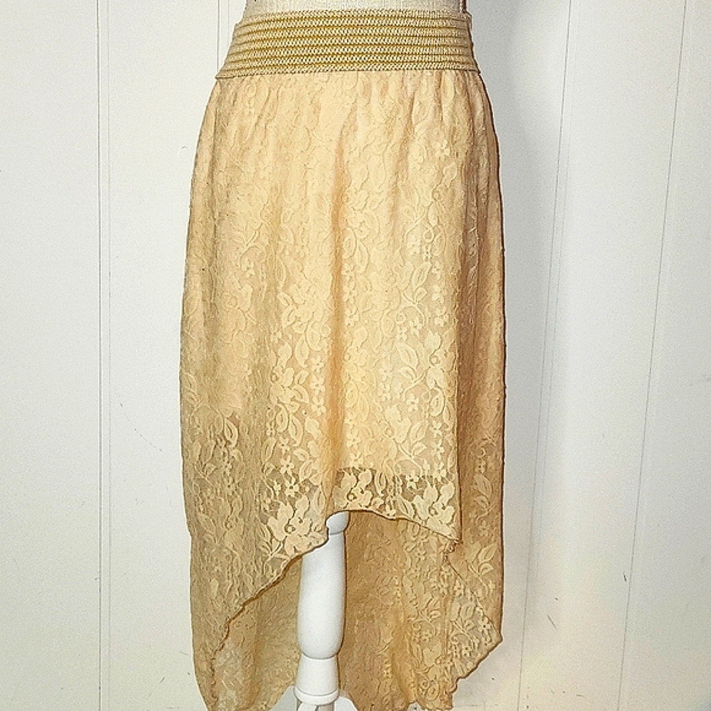 Y2K lace Ivory hankerchief Hem Lace fairy core Midi skirt